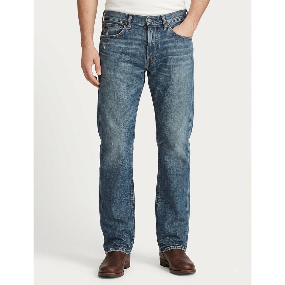 Polo Ralph Lauren Straight Jeans Mens 34x34 Blue Denim Relaxed Fit 5-Pocket Logo